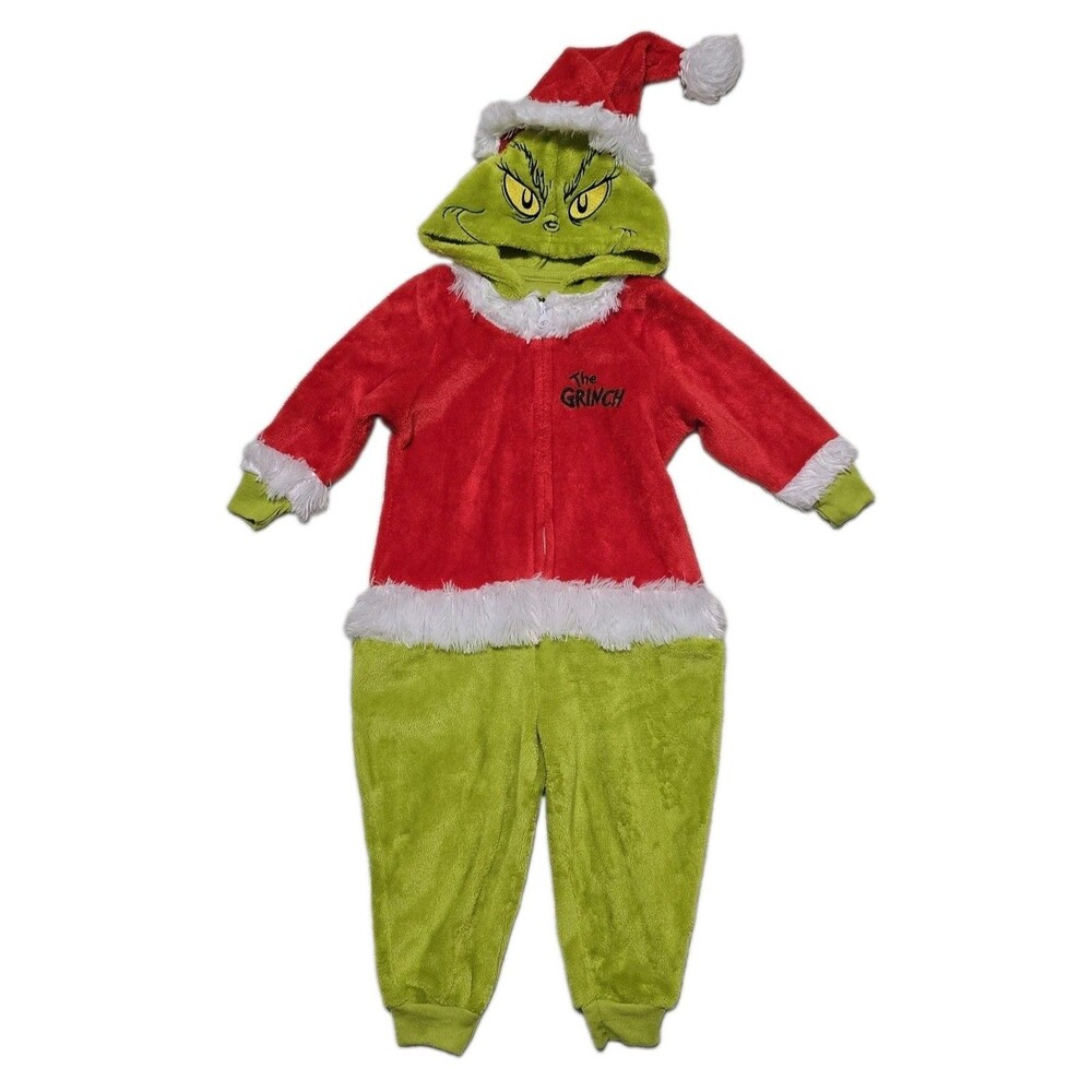 Dr Seuss The Grinch Toddler 2T Santa Costume One Piece Hooded Christmas Pajamas